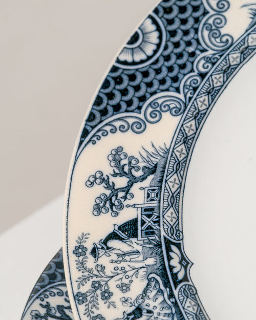 Platos llanos Adderley Ltd Flow Blue Nankin Blue Staffordshire, Juego de 8 platos