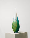 Jarrón Alto Blanco y Verde con Rayas Azules de Cristal Murano