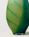 Jarrón Alto Blanco y Verde con Rayas Azules de Cristal Murano
