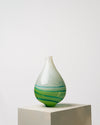 Jarrón Blanco, Verde y Rayas Azules Grande de Cristal Murano