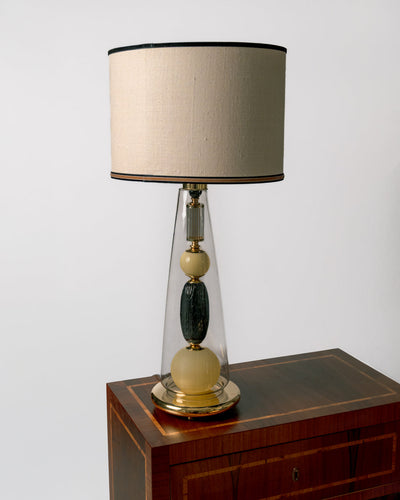 Pareja de Lámparas de Murano Columna Fumé con Esferas negras y amarillas