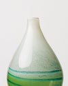 Jarrón Blanco, Verde y Rayas Azules Grande de Cristal Murano