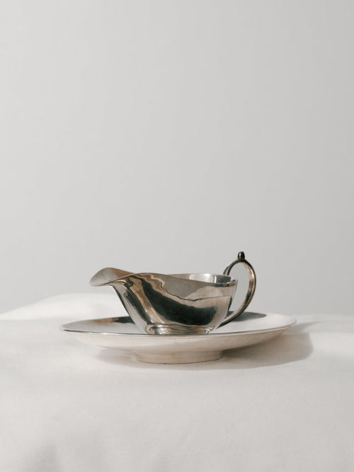 Salsera de alpaca plateada con plato