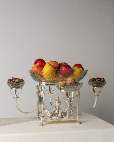 Centro de Mesa Epergne de Alpaca y Cristal Tallado