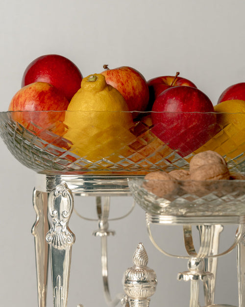 Centro de Mesa Epergne de Alpaca y Cristal Tallado