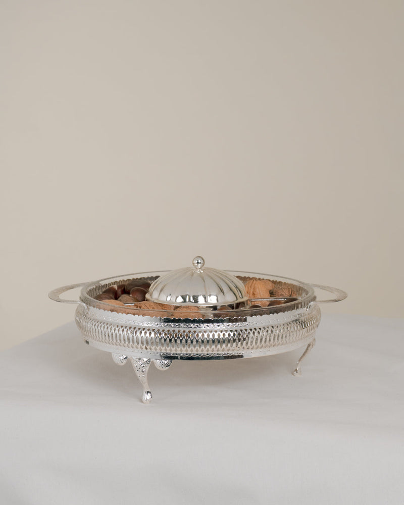 Bombonera de alpaca plateada con cristal tallado