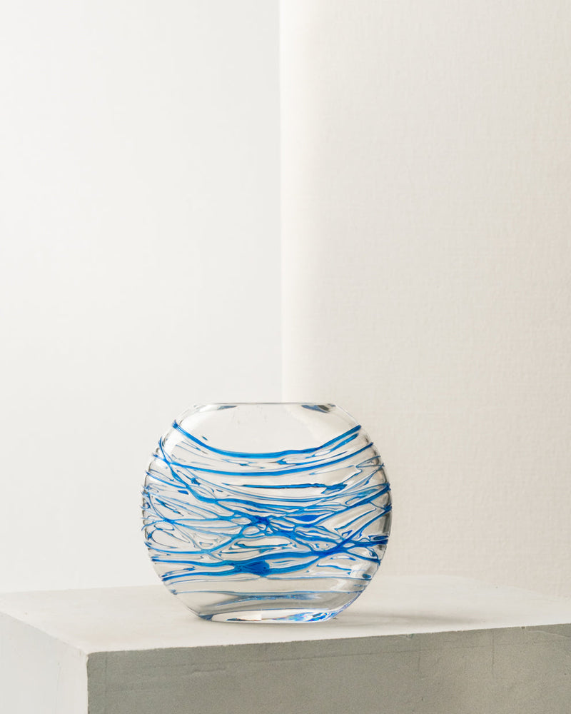 Jarrón esfera Pequeño con Rayas Azules de Cristal Murano