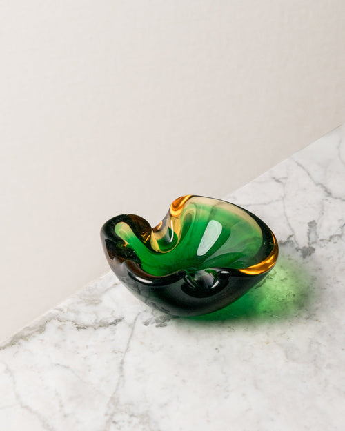 Cenicero Curvado Verde Pequeño de Cristal Murano