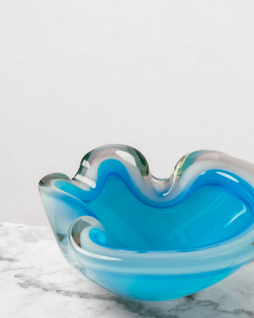 Cenicero Ondulado Azul Pequeño de Cristal Murano