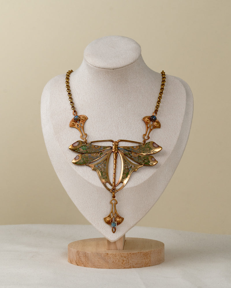 Collar Pechera "Libélula" Art Nouveau en Esmalte y Piedras