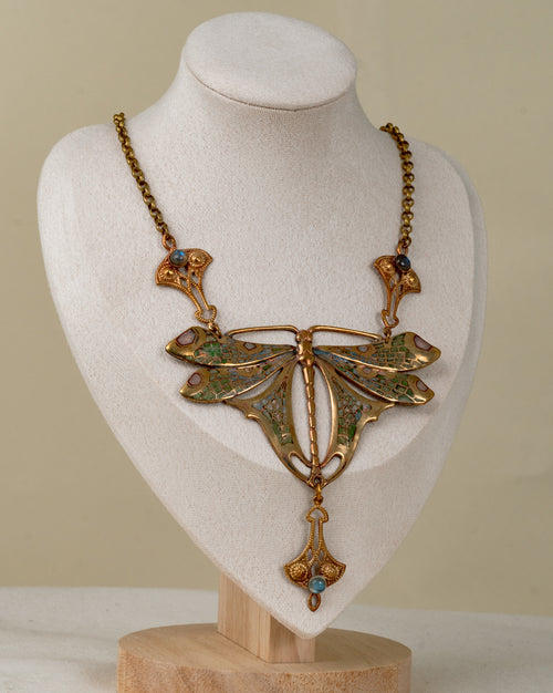 Collar Pechera "Libélula" Art Nouveau en Esmalte y Piedras