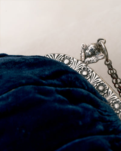 Blue and silver velvet handbag, 19th century