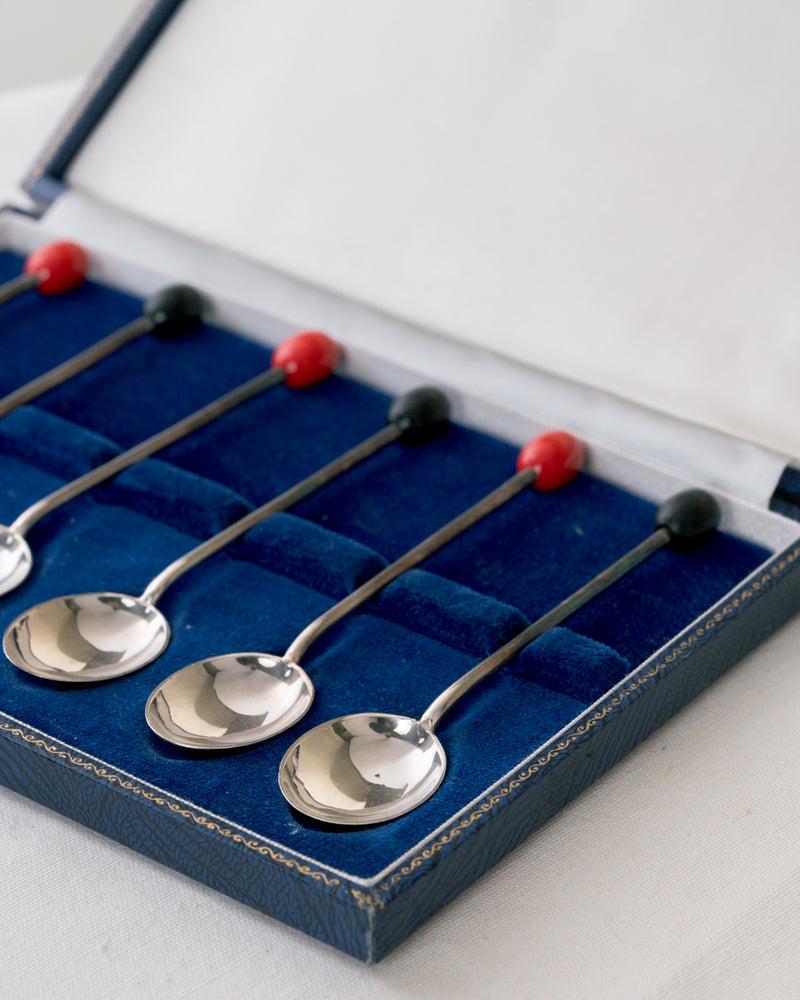 Juego de Cucharillas en Plata de Ley con Granos de Café Esmaltados