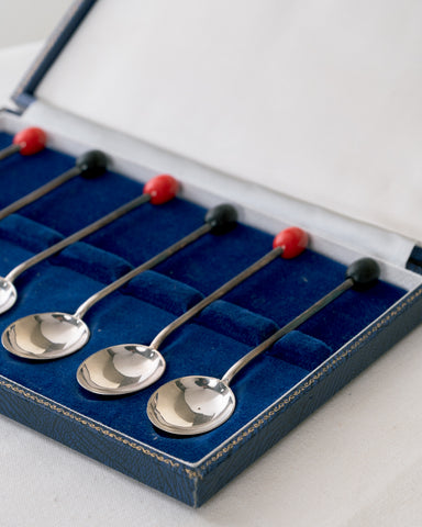 Juego de Cucharillas en Plata de Ley con Granos de Café Esmaltados