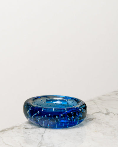 Cenicero Redondo Pequeño Azul de Cristal Murano