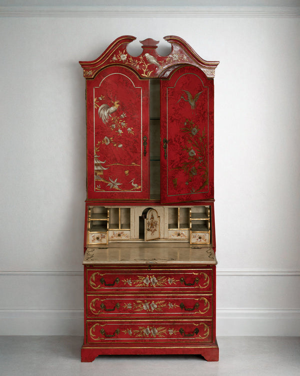 Bureau Bookcase Chinoiserie Lacado en Rojo