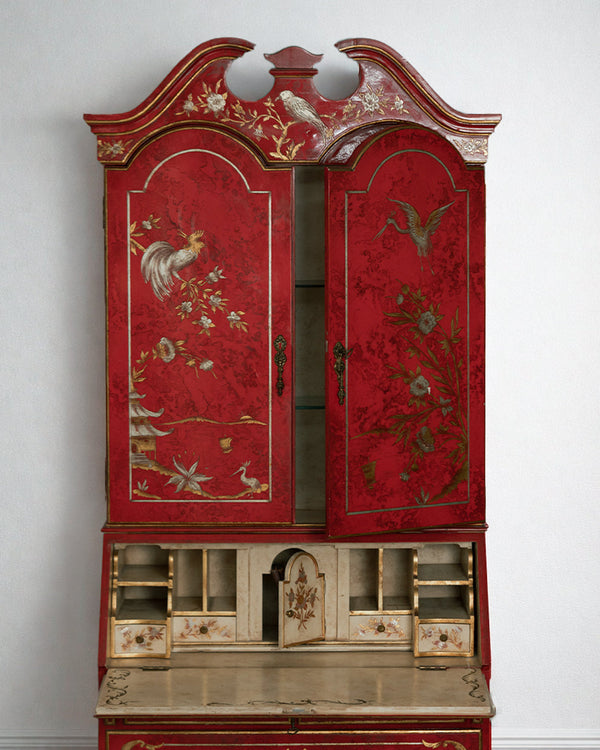 Bureau Bookcase Chinoiserie Lacado en Rojo