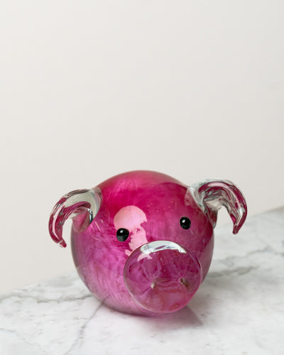 Escultura Cerdito Pop en Cristal de Murano Fucsia