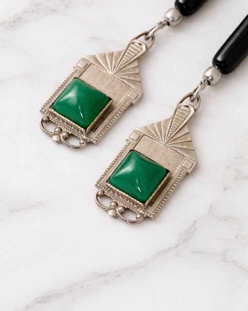 Pendientes Art Déco de Ónix Negro y Jade