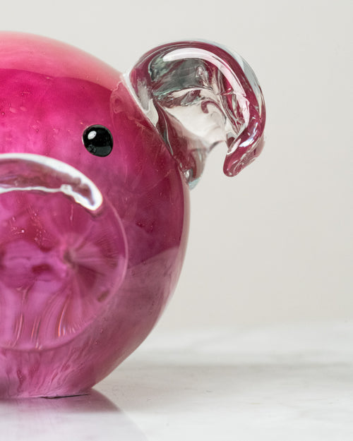 Escultura Cerdito Pop en Cristal de Murano Fucsia