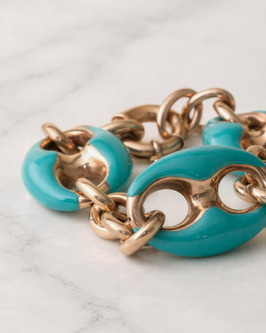 Pulsera de Calabrotes Escultóricos con Esmalte Turquesa