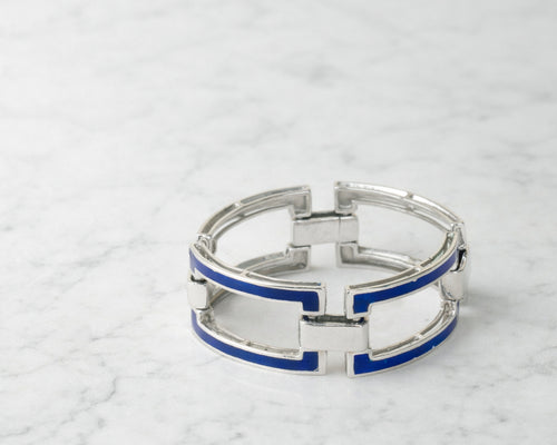 Brazalete Articulado en Plata y Esmalte Azul Cobalto