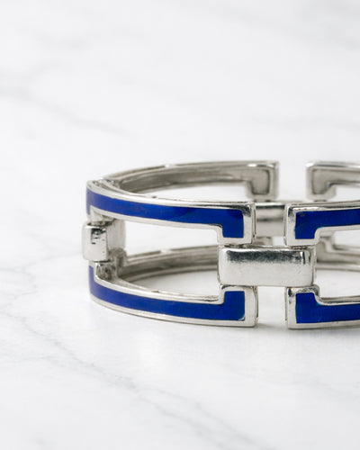 Brazalete Articulado en Plata y Esmalte Azul Cobalto
