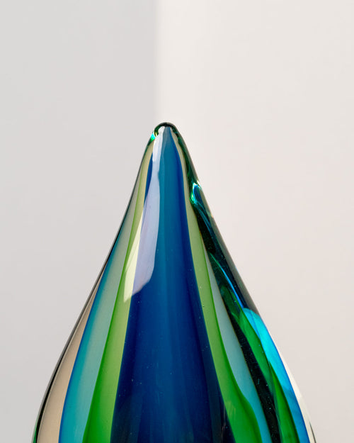 Escultura Gota Azul y Verde de Cristal de Murano