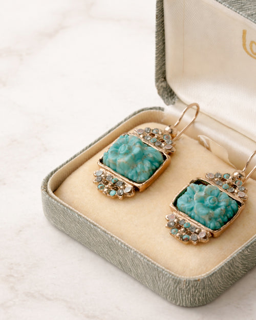 Pendientes Art Nouveau con Turquesas Naturales Talladas
