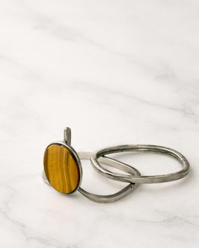 Brazalete de plata con piedra ojo de tigre años 60