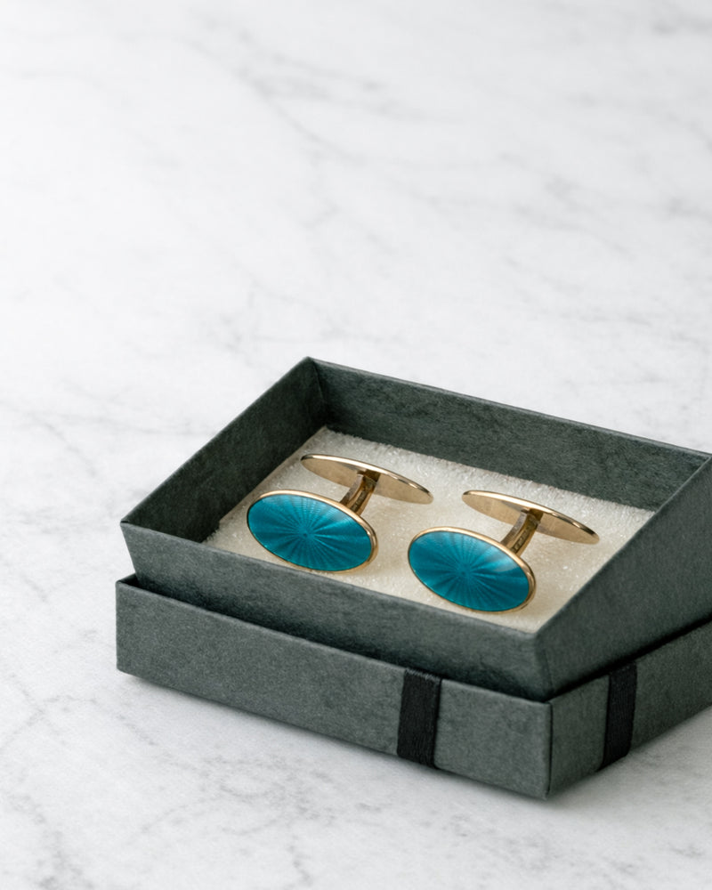 Gemelos turquesas con grabado guilloche art deco