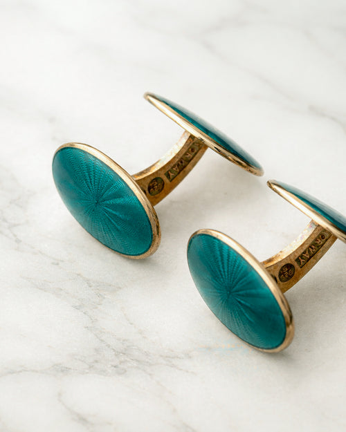 Gemelos turquesas con grabado guilloche art deco