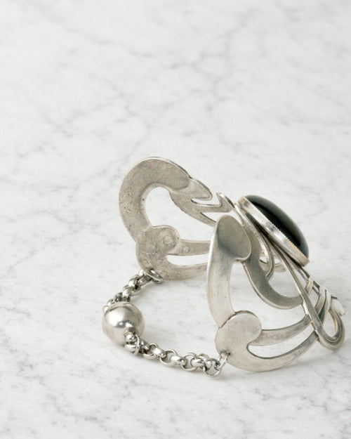Brazalete "Orchidée" Art Nouveau en Plata y Ónix