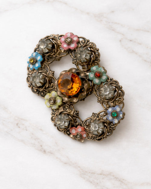 Broche Austrohúngaro "Guirnalda Doble" en Esmalte y Pedrería