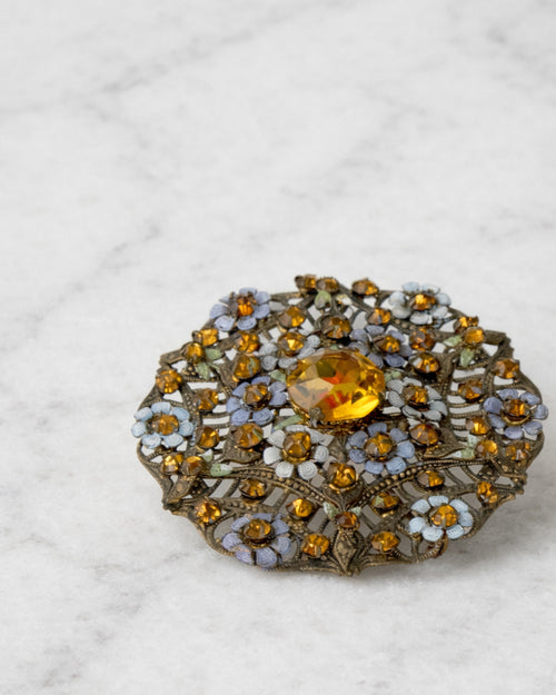 Broche Austrohúngaro "Jardín de Invierno" en Esmalte y Pedrería