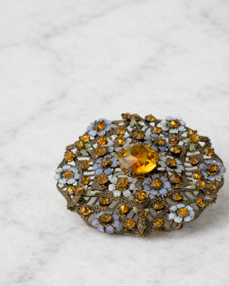 Broche Austrohúngaro "Jardín de Invierno" en Esmalte y Pedrería