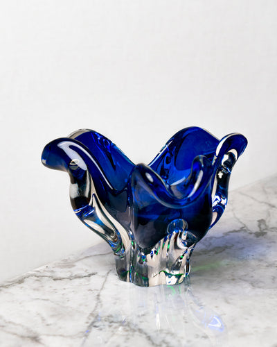 Cenicero Pequeño Flor Azul de Cristal Murano