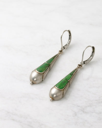 Pendientes Gota en Plata y Esmalte Verde