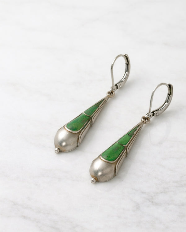 Pendientes Gota en Plata y Esmalte Verde