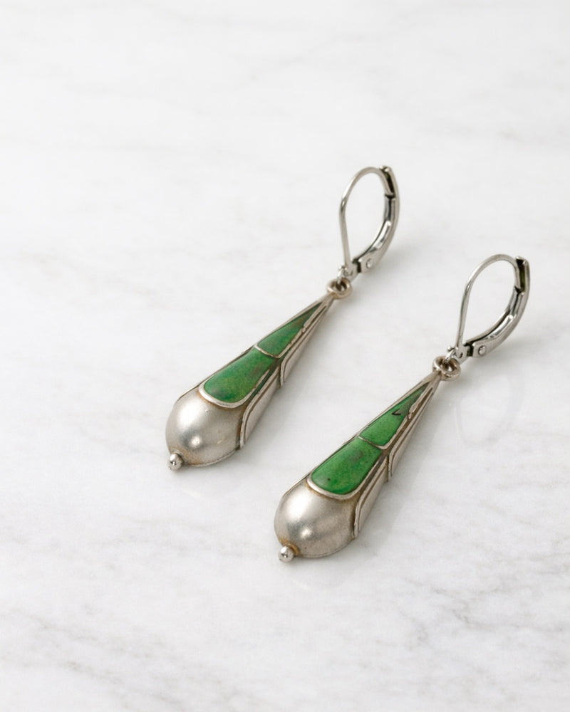 Pendientes Gota en Plata y Esmalte Verde