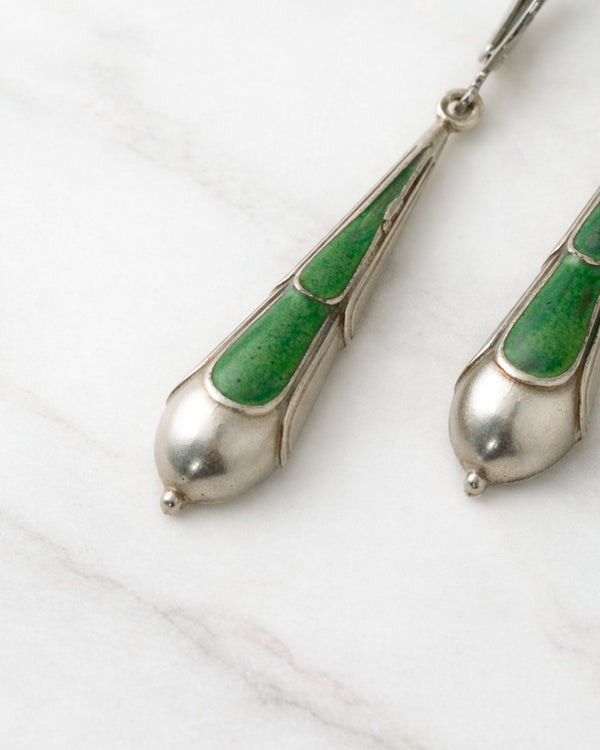 Pendientes Gota en Plata y Esmalte Verde