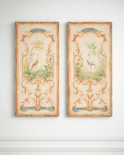 Paneles pintados a mano con motivos de aves, S.XIX