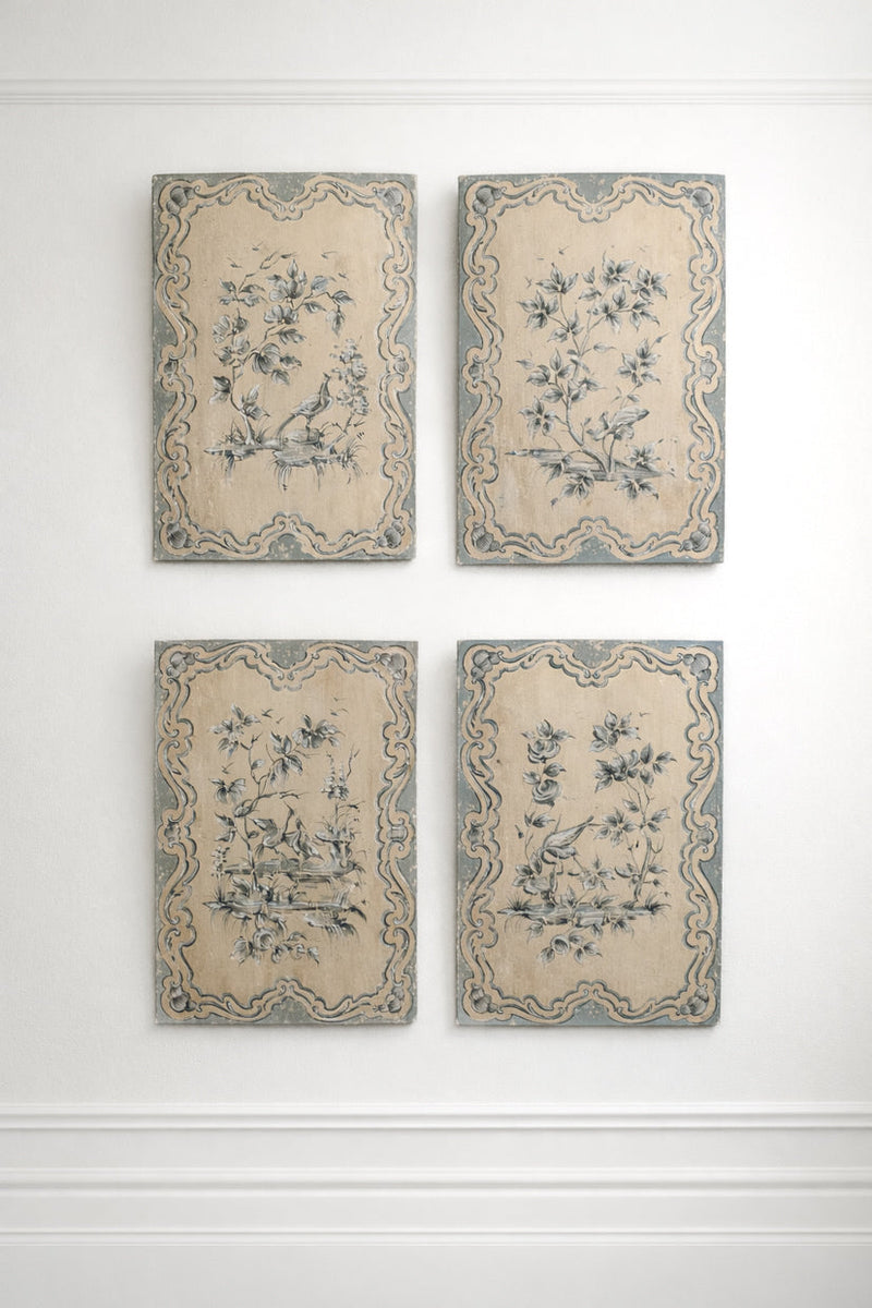 Paneles madera pintado a mano con motivos florales Chinoserie