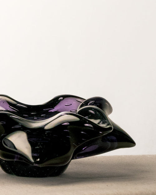 Cenicero Flor Cuadrado Negro de Cristal Murano
