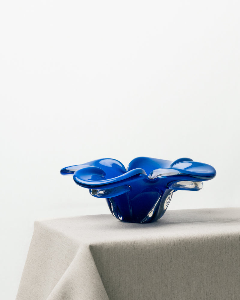 Cenicero Quattro Petali en Cristal de Murano Azul Cobalto