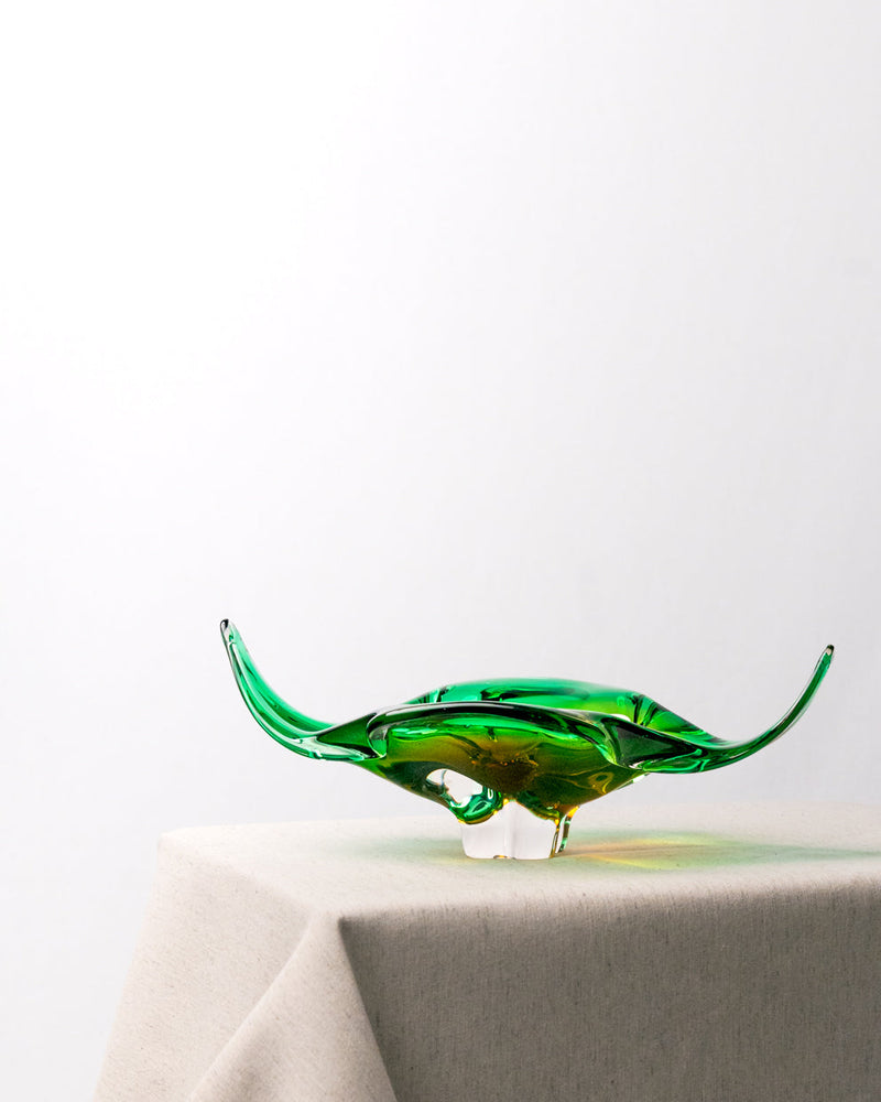 Cenicero Flor Alargada Verde  de Cristal Murano