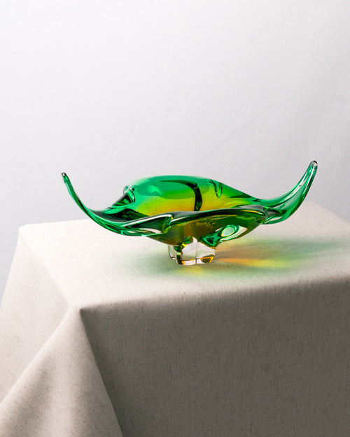 Cenicero Flor Alargada Verde  de Cristal Murano
