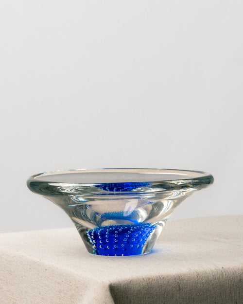 Cenicero Plano Transparente de Base Azul de Cristal Murano