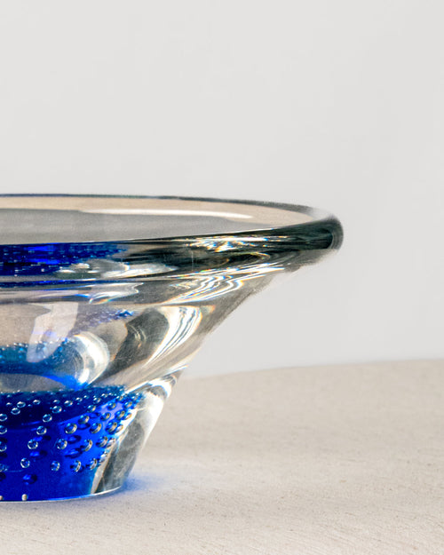 Cenicero Plano Transparente de Base Azul de Cristal Murano