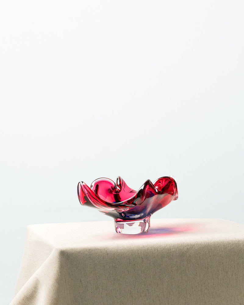 Cenicero Flor Alargada Morado y Rosa de Cristal Murano